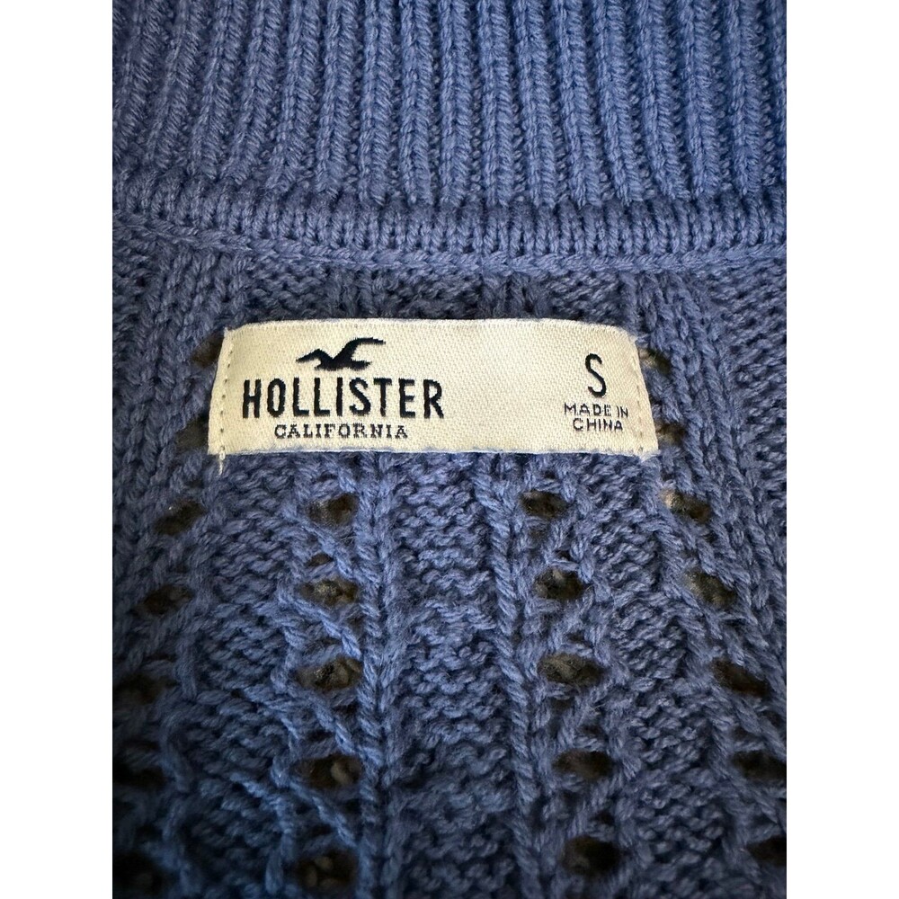 Hollister Blue Open Cable Knit Collared Cropped Sweater Small - Picture 5 of 6
